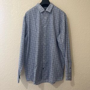 Men's Dress Blue Patterned Shirt Casual